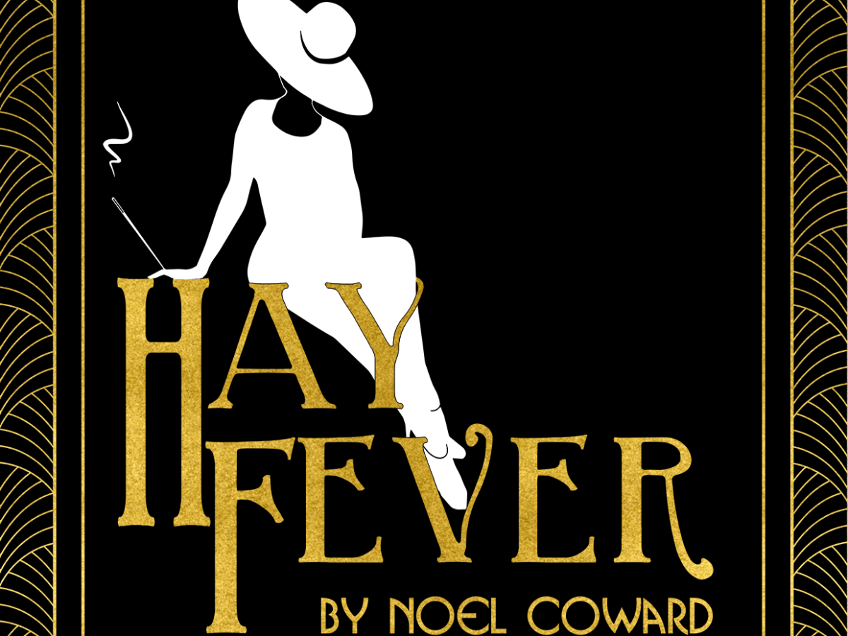 Silohuette of a woman in a large hat, sat atop the words Hay Fever